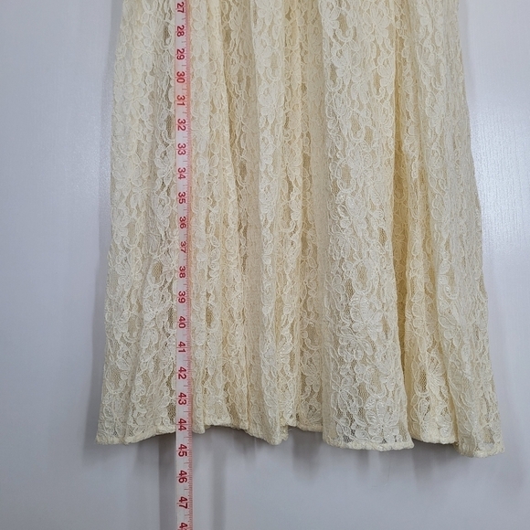Vtg Cream Lace Midi Dress Cottagecore Boho Short Sleeve Romantic Wedding Size 10 - Picture 13 of 17